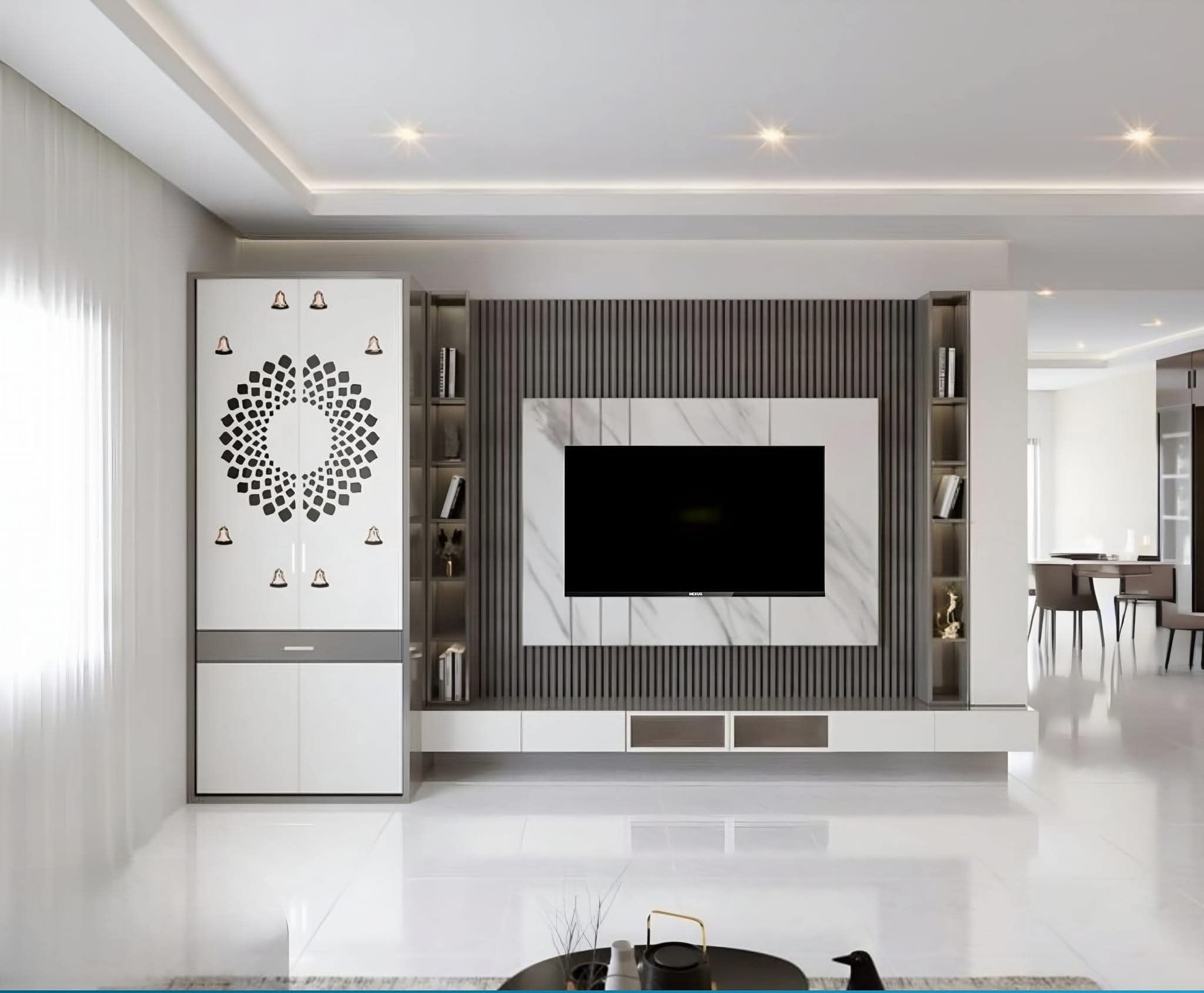 Tv unit with mandir 